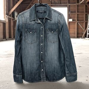 Driftwood XL Meadowlark Denim Shirt Pearl Snap Western Plackets Boho Southwest